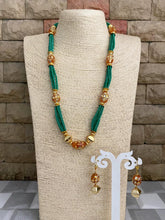 Designer Handcrafted Long Sea Green Crystal Beaded Necklace Set By Gehna Shop Beads Jewellery